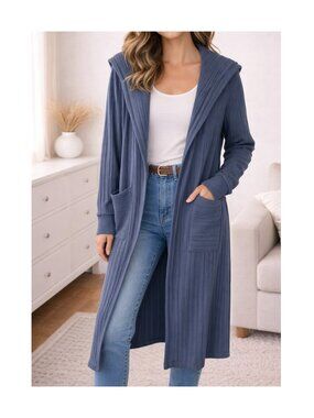 Intimately Free People Ribbed Hooded Duster Cardigan Blue Gray XS Cozy